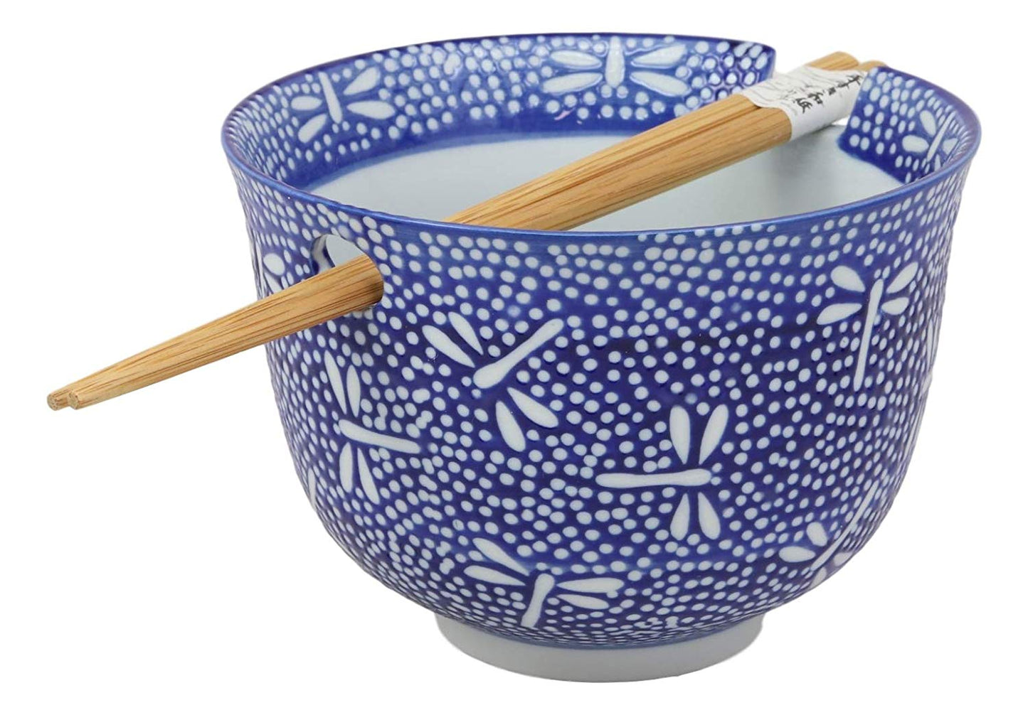 Ming Style Tombo Dragonfly Ramen Noodles 5"D Soup Rice Bowl with Chopsticks Set