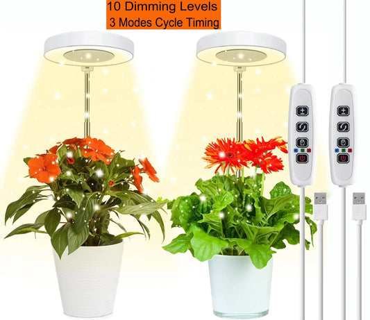 Grow Lights for Indoor Plants, 2 PCS LED Grow Lights Full Spectrum Height Adjustable, Automatic Timer, 5V Low Safe Voltage, Idea for Tall Plant Light