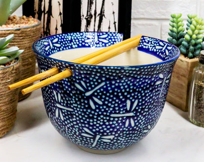 Ming Style Tombo Dragonfly Ramen Noodles 5"D Soup Rice Bowl with Chopsticks Set