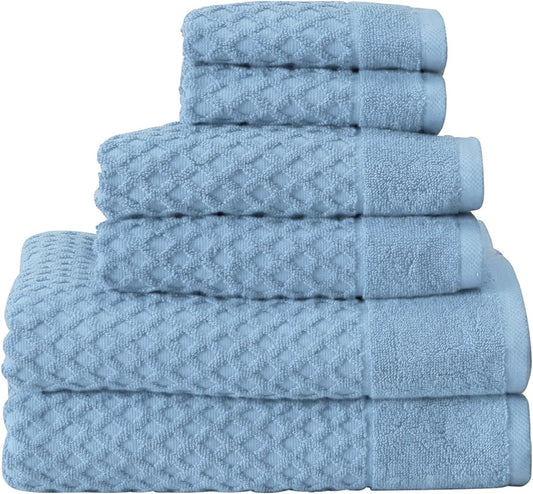 8-Pc Bath Towel Set Cotton Diamond Waffle Towels for Bathroom, Blue