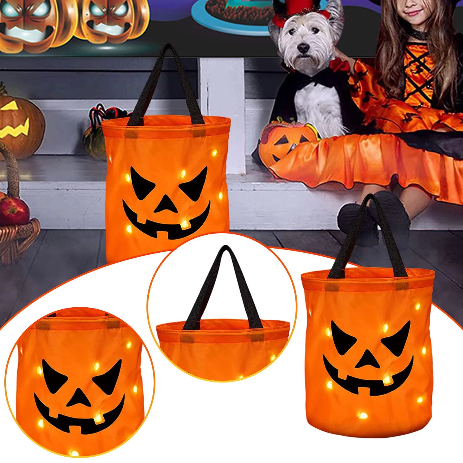 Candy Bags with LED Light Trick or Treat Bags Party Bags with Grimace Multipurpose Reusable Bucket for Kids Supplies Favors