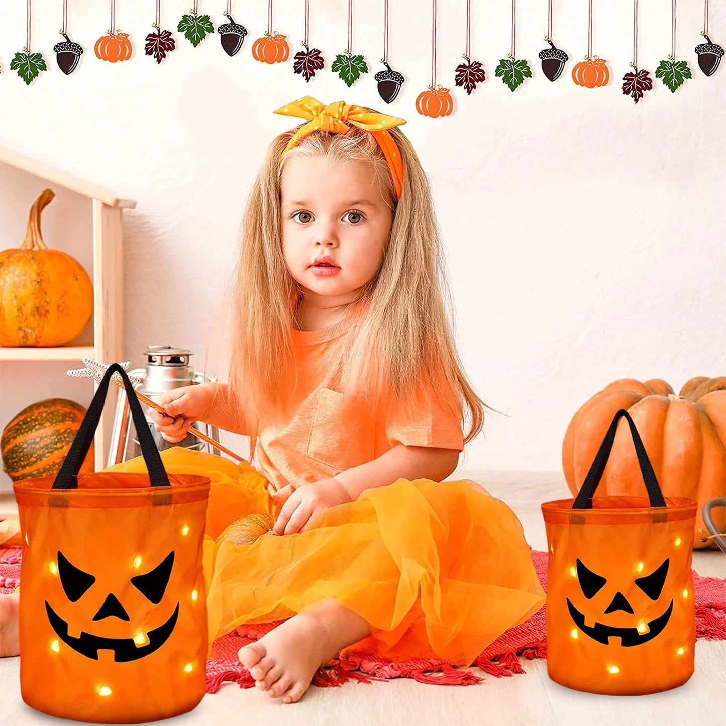 Candy Bags with LED Light Trick or Treat Bags Party Bags with Grimace Multipurpose Reusable Bucket for Kids Supplies Favors